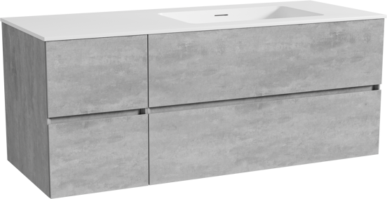 Storke Edge meuble salle de bains suspendu 130 x 52 cm béton gris foncé avec Mata plan vasque asymétrique à droite en solid surface blanc mat