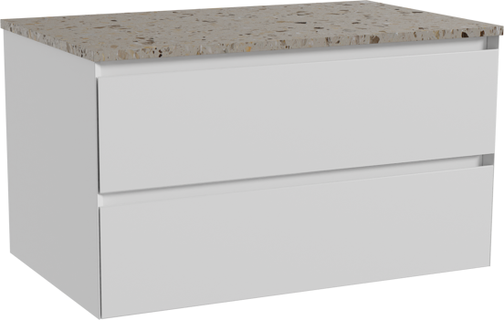 Balmani Mitra zwevend badkamermeubel 90 x 55 cm mat wit met Stretto enkel tablet in terrazzo greige terrazzo