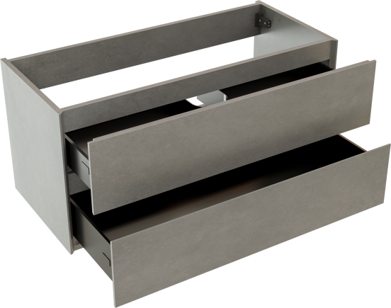 Storke Edge hängender Waschbeckenunterschrank: 100 x 46 cm, Beton dunkelgrau, 2 Schubladen