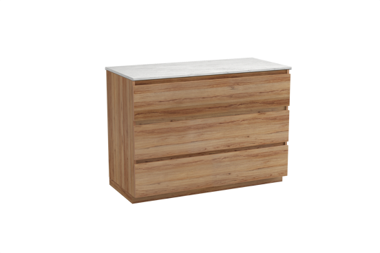 Balmani Lucida staand badkamermeubel 120 x 55 cm teak met Stretto enkel of dubbel tablet in marmer carrara