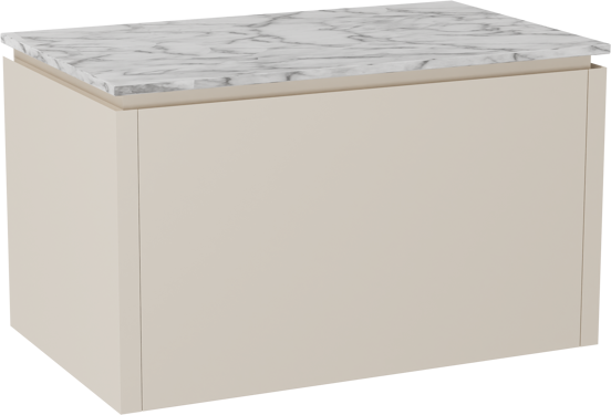Balmani Eclips zwevend badkamermeubel 90 x 55 cm Sandbeige met Stretto enkel tablet in Carrara marmer