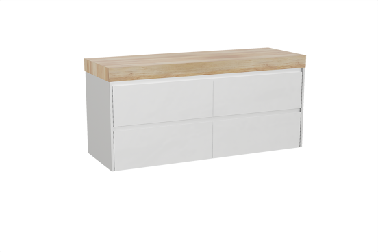 Storke Seda meuble salle de bains suspendu 150 x 52 cm blanc mat avec Kada tablette simple ou double en hpl teck rustique