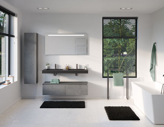 Storke Edge Modulo meuble sous-vasque suspendu 130 x 48 cm béton gris foncé 2 tiroirs