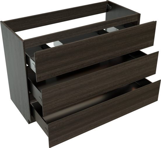 Storke Edge meuble sous-lavabo a poser 120 x 52 cm chêne foncé 3 tiroirs 2 découpés de siphon
