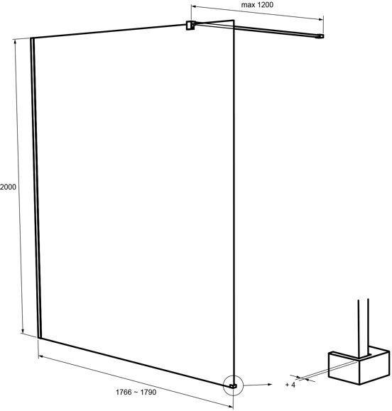 Balmani Modular inloopdouche 180 x 200 cm grid glas mat zwart profiel