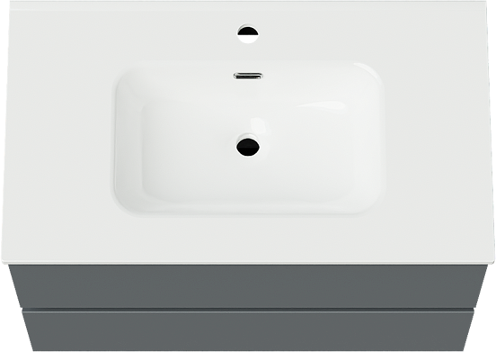 Linie Lado meuble salle de bains suspendu 80 x 46 cm bleu anthracite avec Baro plan simple en porcelaine blanc brillant