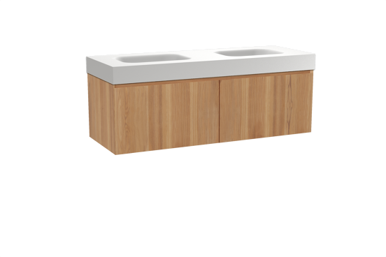 Balmani Idra meuble salle de bains suspendu 150 x 55 cm teck avec Arcato double vasque en solid surface blanc mat