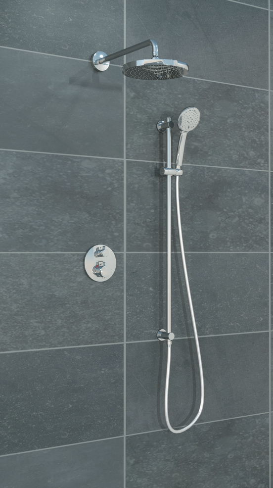 Hansgrohe Ecostat S colonne de douche encastrée robinet thermostatique avec douche de tête ronde 24 cm chrome brillant