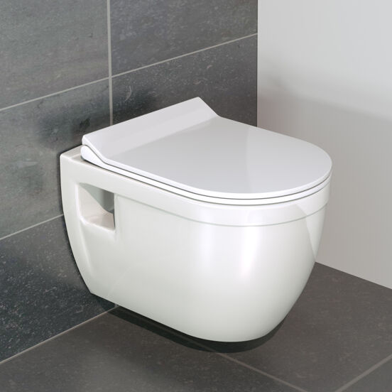 Linie Tempo hangend toilet hoogglans wit randloos met Geberit Duofix inbouwreservoir