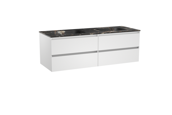 Balmani Mitra meuble salle de bains suspendu 150 x 55 cm blanc mat avec Tablo Arcato double vasque en marbre portoro gold
