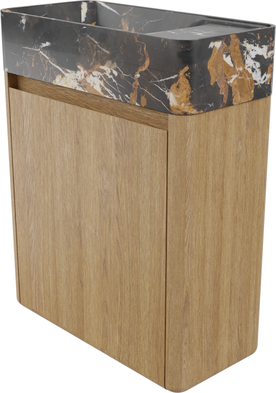 Balmani Fara zwevend toiletmeubel 45 x 22 cm natuur eik met Fara wastafel in Portoro Gold marmer