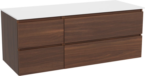 Balmani Lucida zwevend badkamermeubel 135 x 55 cm amerikaanse notelaar met Stretto enkel of dubbel tablet in solid surface mat wit