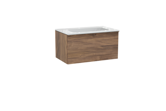 Balmani Forma meuble salle de bains suspendu 90 x 55 cm noyer américain avec Tablo Strada plan simple en marbre composite blanc brillant, Nervure droite symétrique horizontale