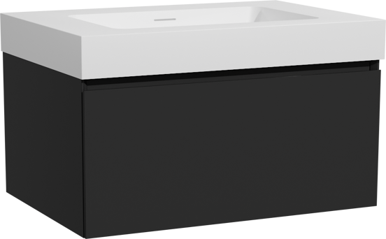 Storke Edge zwevend badkamermeubel 75 x 52 cm mat zwart met Mata High enkele wastafel in solid surface mat wit