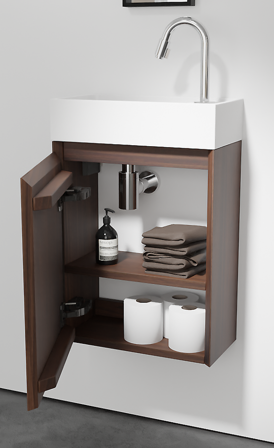 Balmani Mitra meuble wc suspendu 42 x 21 cm noyer américain avec Dama lavabo en Solid Surface mat
