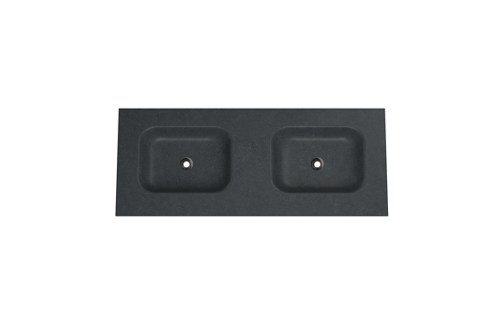 Balmani Forma meuble salle de bains suspendu 135 x 55 cm teck avec Tablo Arcato double vasque en granit noir, Nervure droite symétrique verticale