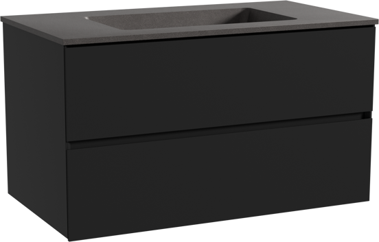Storke Edge meuble salle de bains suspendu 95 x 52 cm noir mat avec Scuro plan simple en quartz noir mat
