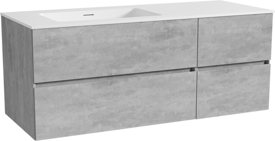 Storke Edge meuble salle de bains suspendu 130 x 52 cm béton gris foncé avec Mata plan vasque asymétrique à gauche en solid surface blanc mat