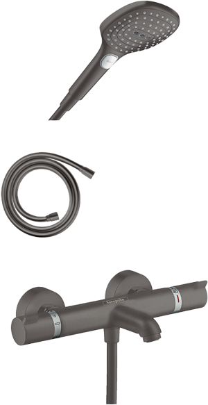 Hansgrohe Ecostat Comfort Robinet de baignoire mural brushed black chrome set douchette incl.