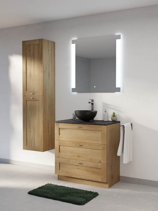 Linie Classo meuble salle de bains à poser 80 x 46 cm chêne naturel avec Lado tablette simple en mélaminé ardoise gris