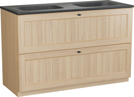 Balmani Lemon meuble salle de bains à poser 135 x 55 cm, placage chêne naturel avec Tablo Arcato double vasque en granit noir