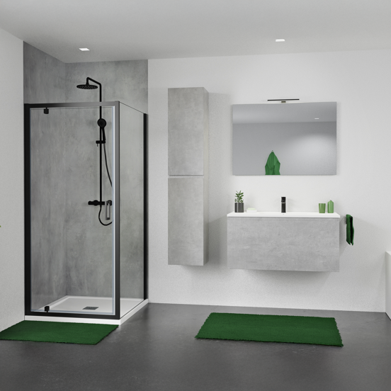 Luca Varess Vidor douchehoek met draaideur en vaste zijwand 80 x 80 cm helder glas mat zwart profiel