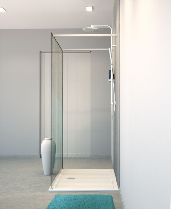 Balmani BMSS douche à l'italienne avec paroi autoportante 140 x 200 cm verre code barre blanc profil blanc mat