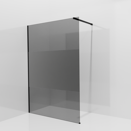 Balmani Modular Walk-In Dusche: 140 x 200 cm, Rauchglas mit mattiertem Streifen, inklusive Coating, Profil Schwarz matt