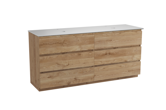 Balmani Lucida staand badkamermeubel 180 x 55 cm ruwe eik met Facetta dubbel tablet in solid surface mat wit