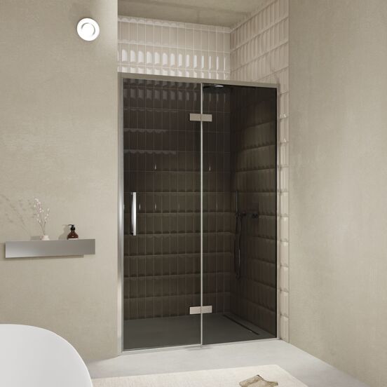 Balmani Senses Design douche draaideur rechts 140 cm x 210 cm Rookglas, Chroom profielen, met coating