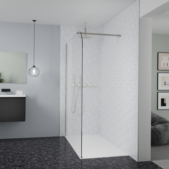 Balmani Modular inloopdouche: 160 x 200 cm, Helder glas afgerond met coating, Brushed CoolMetal profielen
