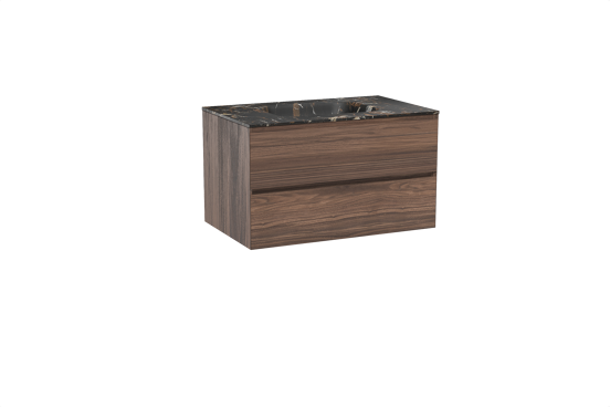 Balmani Mitra meuble salle de bains suspendu 90 x 55 cm noyer avec Tablo Arcato plan simple en marbre portoro gold