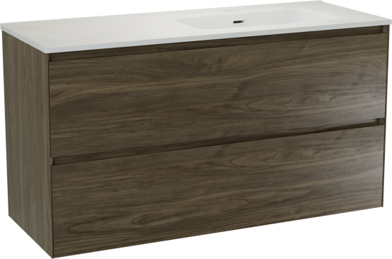 Balmani Mitra Compact meuble salle de bains suspendu 120 x 46 cm chêne sauvage avec Nostra vasque asymétrique gauche en porcelaine blanc mat