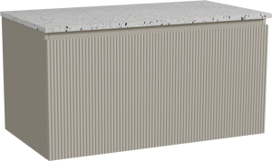 Storke Ribs meuble salle de bains suspendu 95 x 52 cm soie grise avec Tavola tablette simple en blanc/noir mat terrazzo, Nervure droite symétrique verticale