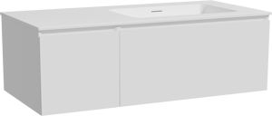 Storke Edge zwevend badkamermeubel 110 x 52 cm glanzend wit met Mata asymmetrisch rechtse wastafel in solid surface mat wit