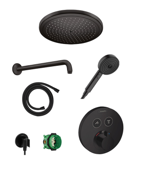 Hansgrohe Showerselect S thermostatische kraan Inbouw regendoucheset met regendouchekop  mat zwart