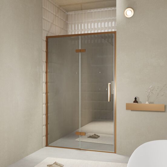 Balmani Senses Design douche draaideur links 140 cm x 210 cm Reflex spiegelglas, Brushed Rosegold profielen, met coating