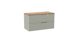 Linie Ribbo meuble salle de bains suspendu 100 x 46 cm greige avec Lado tablette simple ou double en mélaminé chêne naturel, Nervure circulaire symétrique verticale