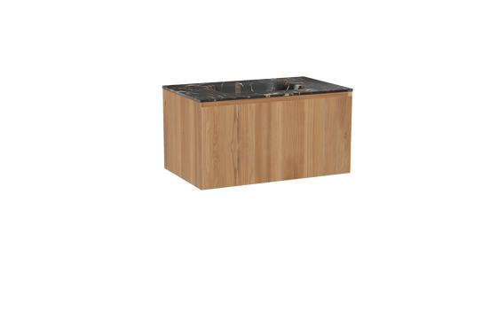 Balmani Idra hängendes Möbelstück Set: 90 x 55 cm, Teak, mit Tablo Arcato Einzelwaschtisch, Marmor Portoro Gold