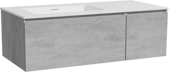 Storke Edge meuble salle de bains suspendu 110 x 52 cm béton gris foncé avec Mata plan vasque asymétrique à gauche en solid surface blanc mat