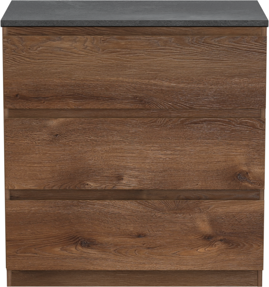 Linie Lado staand badkamermeubel 80 x 46 cm bruine eik met Lado enkel tablet in melamine leisteen grijs