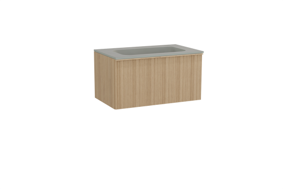 Balmani Forma meuble salle de bains suspendu 90 x 55 cm chêne naturel avec Tablo Strada plan simple en marbre composite soie grise, Nervure circulaire asymétrique verticale