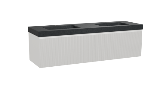 Balmani Fila meuble salle de bains suspendu 180 x 55 cm blanc mat avec Napoli double vasque en granit noir, Nervure droite symétrique verticale