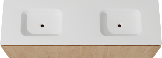 Balmani Eclips hängendes Möbelstück Set: 180 x 55 cm, Eiche Natur, mit Eclips Doppelwaschtisch Solid Surface Weiβ matt
