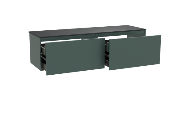 Balmani Sfera hängendes Möbelstück Set: 180 x 55 cm, Forest, mit Stretto Einzel- oder Doppel Waschtischplatte, Schwarzes Granit