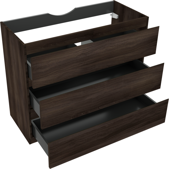 Linie Lado staande wastafelonderkast 100 x 46 cm donkere notelaar 3 lades