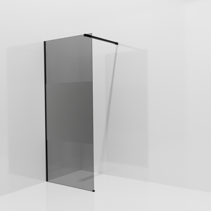 Balmani Modular Walk-In Dusche: 90 x 200 cm, Rauchglas mit mattiertem Streifen, Profil Schwarz matt