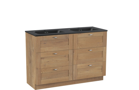 Linie Classo meuble salle de bains à poser 120 x 46 cm chêne naturel avec Baro double vasque en porcelaine noir mat