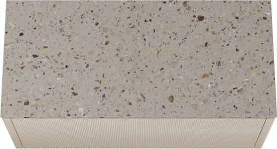 Balmani Eclips meuble salle de bains suspendu 120 x 55 cm Sandbeige avec Stretto tablette simple ou double en Terrazzo greige, Nervure droite symétrique verticale