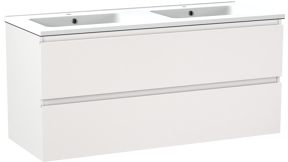 Linie Lado meuble salle de bains suspendu 120 x 46 cm blanc mat avec Vano double vasque en marbre composite blanc mat